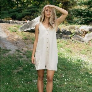 Jackson Rowe Cream Button-Front Linen Romper